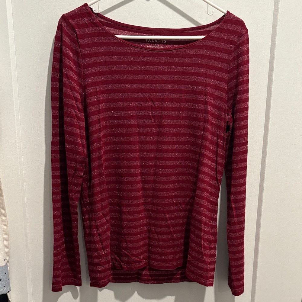 Talbots Burgundy Striped Long Sleeve Top